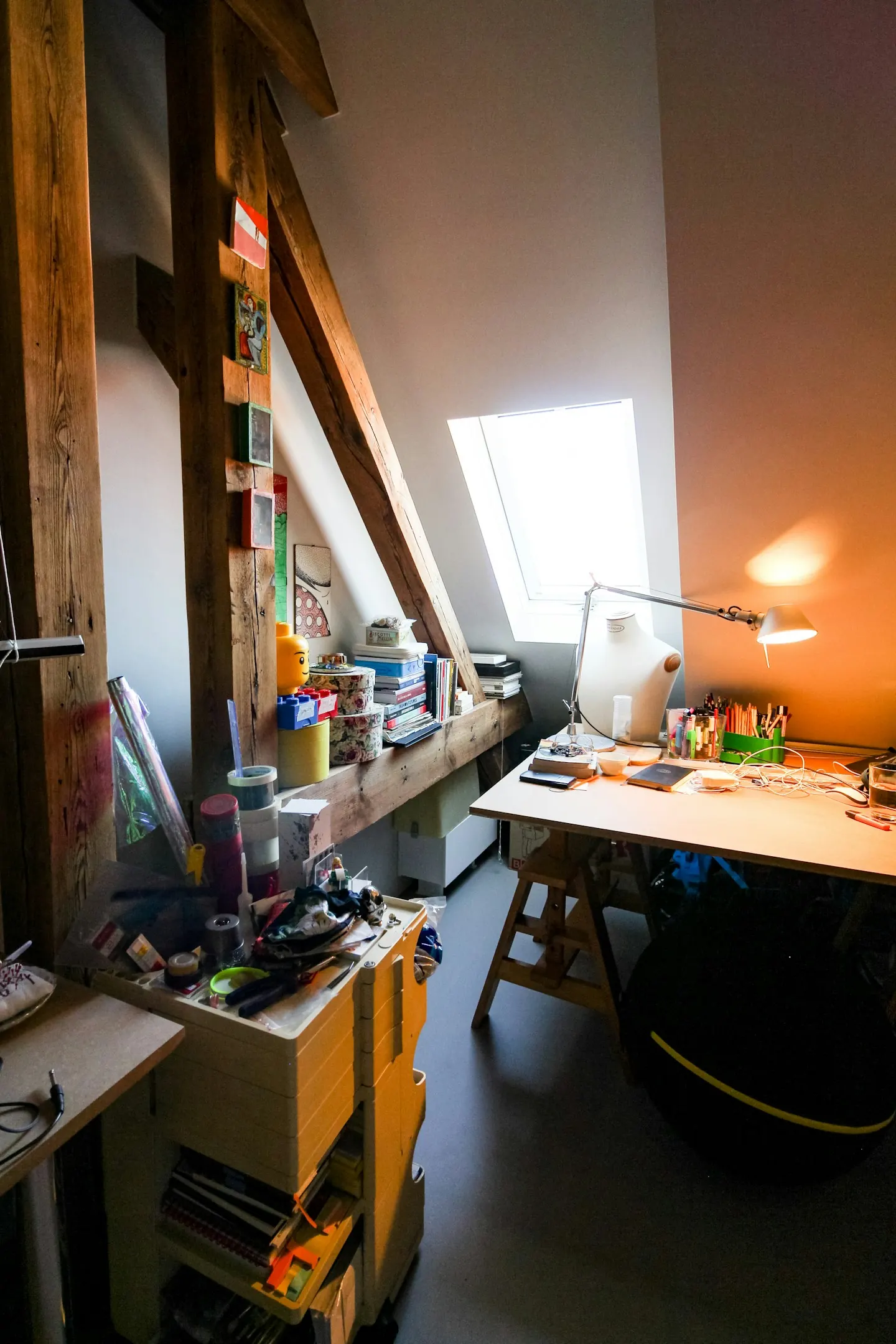 Wooden desk with work materials